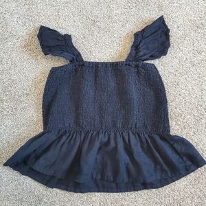 Lands End 100% Linen Smocked Peplem Ruffle Sleeve Tank Top Size Medium